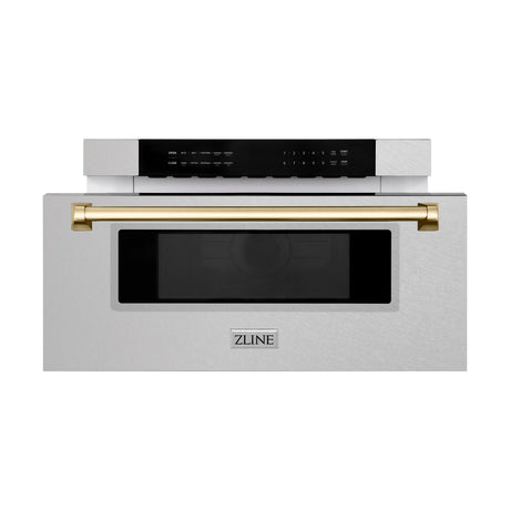 ZLINE Autograph Edition 30" 1.2 cu. ft. Built-In Microwave Drawer in DuraSnow Stainless Steel with Accents (MWDZ-30-SS) [Color: Gold]