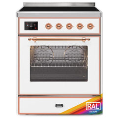 ILVE Majestic II 30 UMI30NE3RAP Freestanding Electric Range with Induction Single Oven with Triple Glass Door in RAL Color with Copper knobs