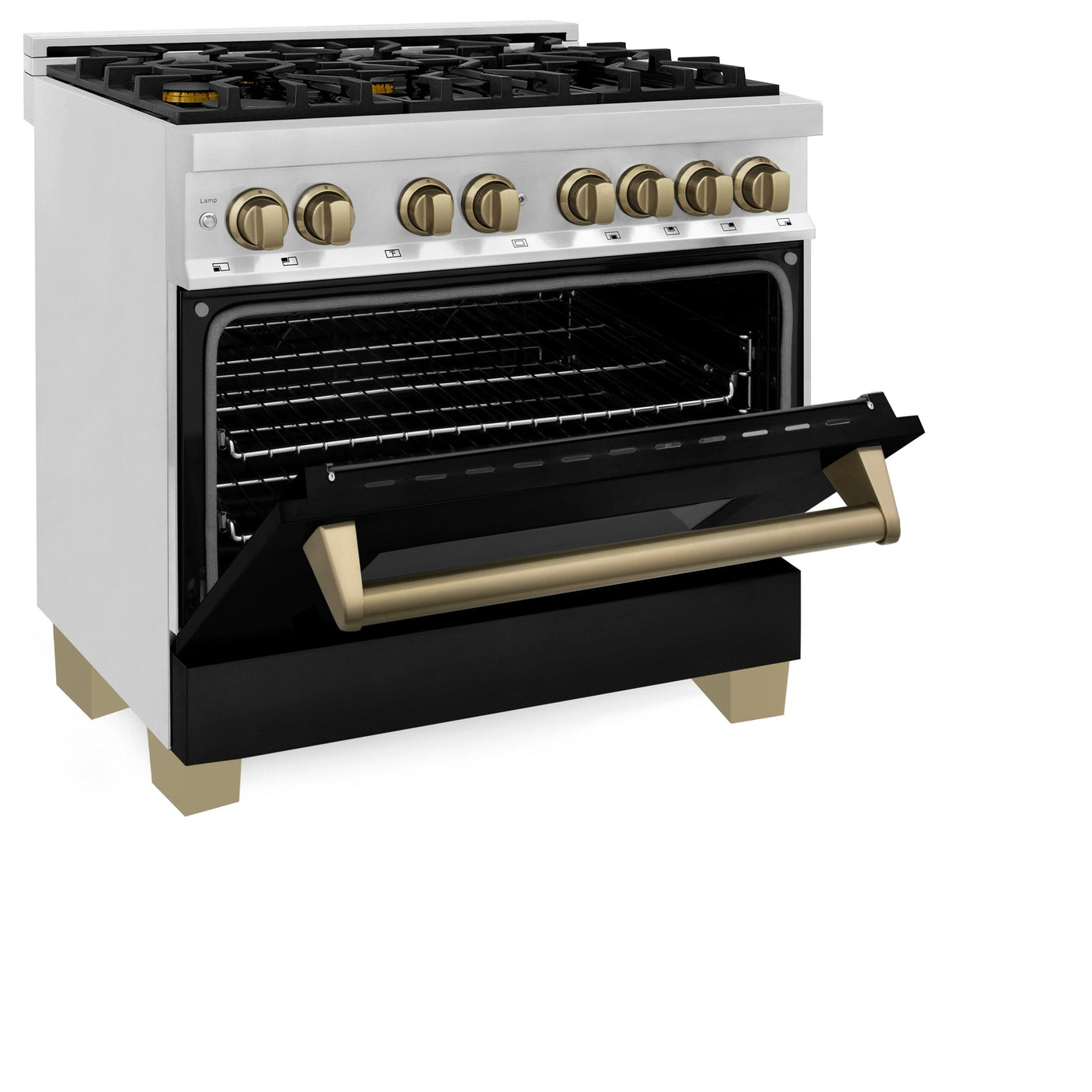 ZLINE Autograph Edition 36" 4.6 cu. ft. Dual Fuel Range with Gas Stove and Electric Oven in Stainless Steel with Black Matte Door and Champagne Bronze Accents (RAZ-BLM-36-CB)