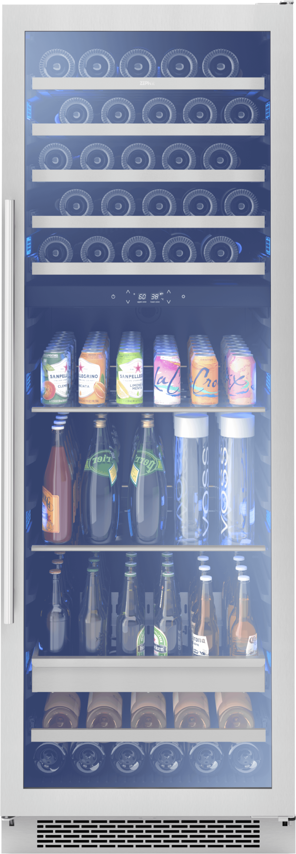 Presrv Wine and Beverage Cooler, 24in, Full Size, SS+Glass, Reversible Door, 2 Zones