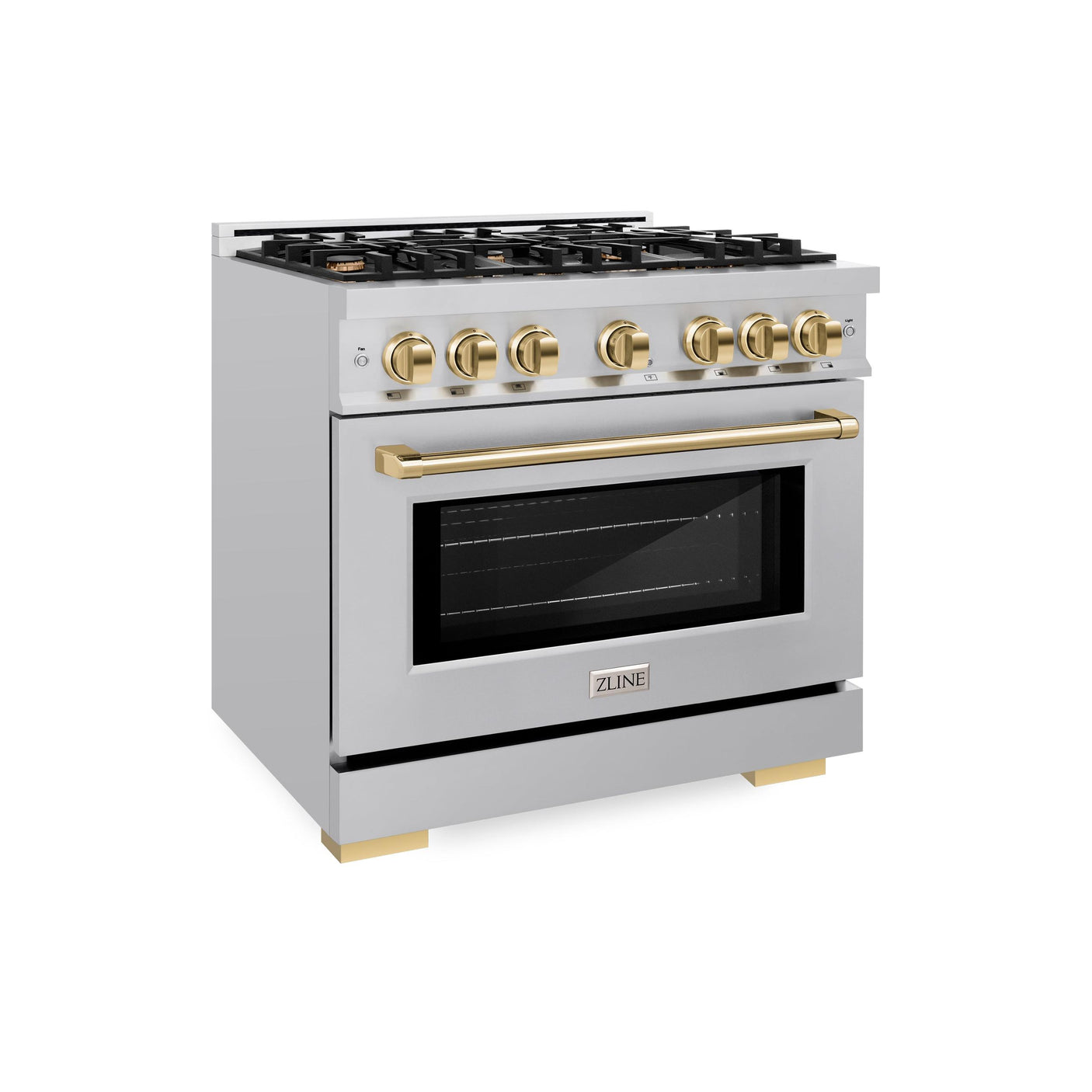 ZLINE Autograph Edition 36 in. 5.2 cu. ft. Select Gas Range with 6 Burner Cooktop and Convection Gas Oven in Stainless Steel and Polished Gold Accents (HGRZ-36-G)