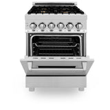 ZLINE 24 in. Professional Dual Fuel Range with Color Door Options (RA24) [Color: Stainless Steel with Brass Burners]