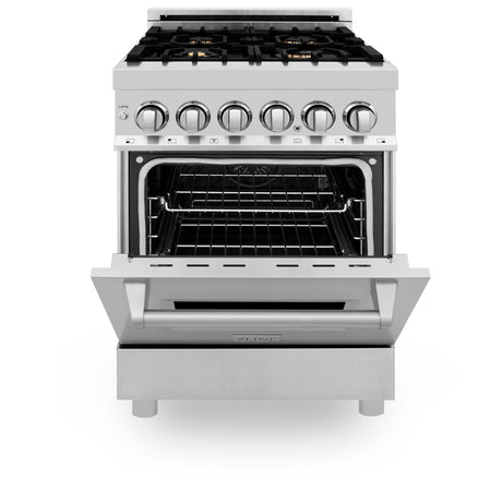 ZLINE 24 in. Professional Dual Fuel Range with Color Door Options (RA24) [Color: Stainless Steel with Brass Burners]