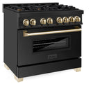 ZLINE Autograph Edition 36" 4.6 cu. ft. Dual Fuel Range with Gas Stove and Electric Oven in Black Stainless Steel with Accents (RABZ-36) [Color: Gold]