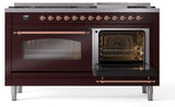 Nostalgie II 60 Inch Dual Fuel Liquid Propane Freestanding Range in Burgundy with Copper Trim