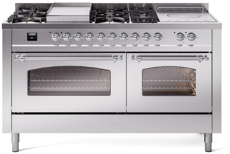 Nostalgie II 60 Inch Dual Fuel Liquid Propane Freestanding Range in Stainless Steel with Chrome Trim