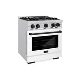 ZLINE Autograph Edition 30 in. 4.2 cu. ft. Select Dual Fuel Range with 4 Burner Gas Cooktop and Electric Convection Oven in Stainless Steel with White Matte Door and Matte Black Accents (HDRZ-WM-30-MB)