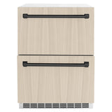 ZLINE Autograph Edition 24 in. Touchstone 168 Can Outdoor-Rated Dual Refrigerator Drawer with Panel-Ready Doors and Matte Black Handles (RDSPOZ-24-MB)