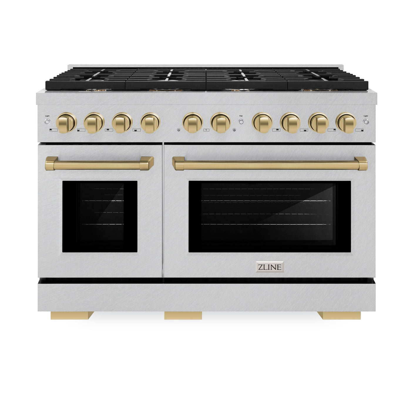 ZLINE Autograph Edition 48 in. 6.7 cu. ft. 8 Burner Double Oven Gas Range in DuraSnow' Stainless Steel and Champagne Bronze Accents (SGRSZ-48-CB)