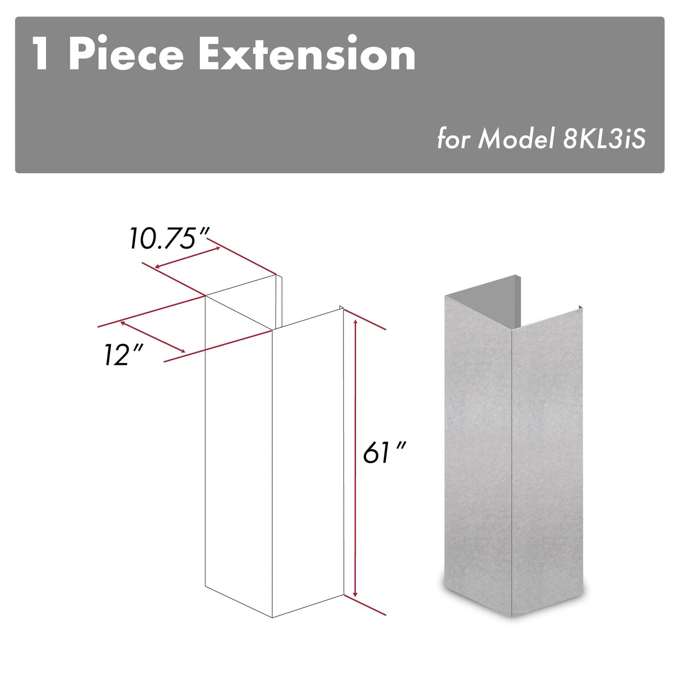 ZLINE 61 in. DuraSnow Stainless Steel Chimney Extension for Ceilings up to 12.5 ft. (8KL3iS-E)