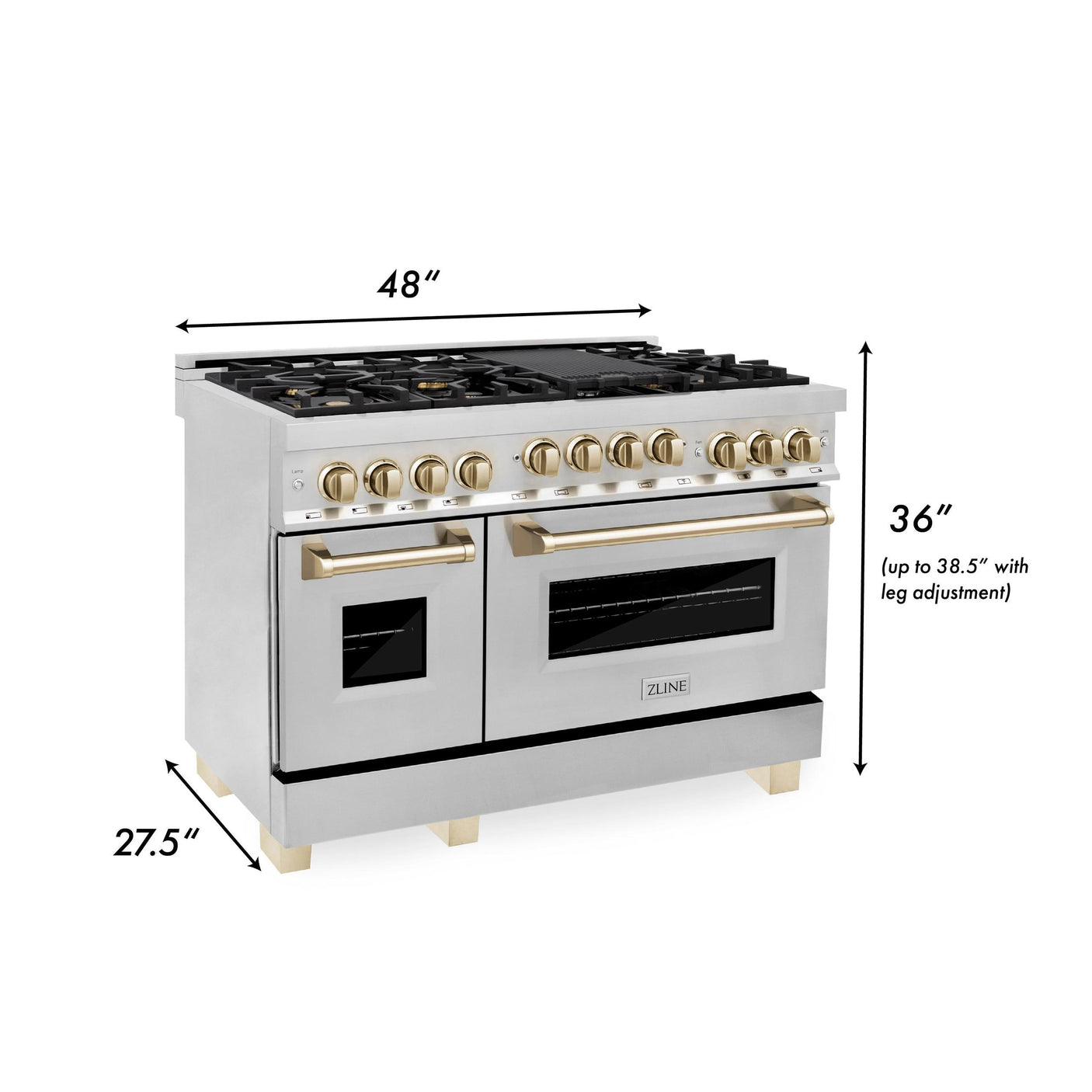 ZLINE Autograph Edition 48" 6.0 cu. ft. Range with Gas Stove and Gas Oven in Stainless Steel with Accents (RGZ-48) [Color: Gold]