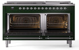 Nostalgie II 60 Inch Dual Fuel Natural Gas Freestanding Range in Emerald Green with Chrome Trim