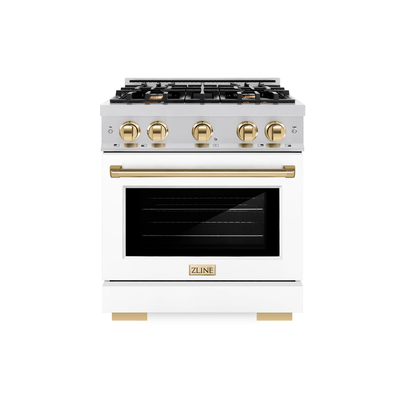 ZLINE Autograph Edition 30 in. 4.2 cu. ft. Select Gas Range with 4 Burner Cooktop and Convection Gas Oven in Stainless Steel with White Matte Door and Polished Gold Accents (HGRZ-WM-30-G)