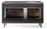 Nostalgie II 60 Inch Dual Fuel Natural Gas Freestanding Range in Matte Graphite with Brass Trim