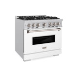 ZLINE 36 in. 5.2 cu. ft. Classic Dual Fuel Range with 6 Burner Gas Cooktop and Electric Convection Oven in Stainless Steel with White Matte Door (CDR-WM-36)