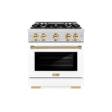 ZLINE Autograph Edition 30 in. 4.2 cu. ft. Select Dual Fuel Range with 4 Burner Gas Cooktop and Electric Convection Oven in DuraSnow' Stainless Steel with White Matte Door and Polished Gold Accents (HDRSZ-WM-30-G)