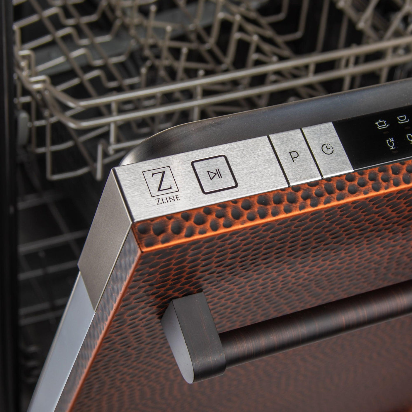 ZLINE 24 in. Top Control Dishwasher with Stainless Steel Tub and Traditional Style Handle, 52dBa (DW-24) [Color: Hand Hammered Copper]