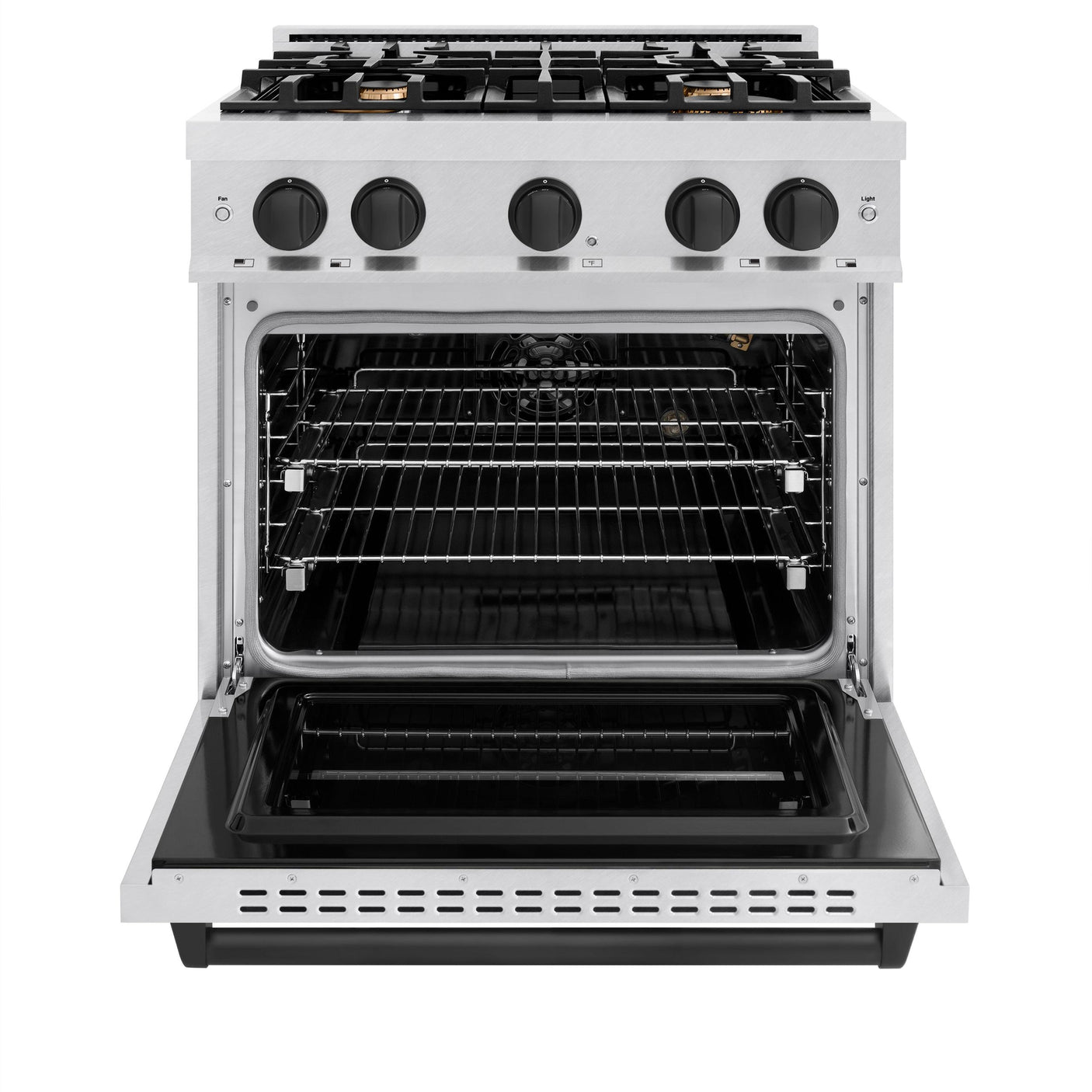 ZLINE Autograph Edition 30 in. 4.2 cu. ft. Classic Gas Range with 4 Burner Cooktop and Convection Gas Oven in DuraSnow' Stainless Steel and Matte Black Accents (CGRSZ-30-MB)