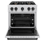 ZLINE Autograph Edition 30 in. 4.2 cu. ft. Classic Gas Range with 4 Burner Cooktop and Convection Gas Oven in DuraSnow' Stainless Steel and Matte Black Accents (CGRSZ-30-MB)