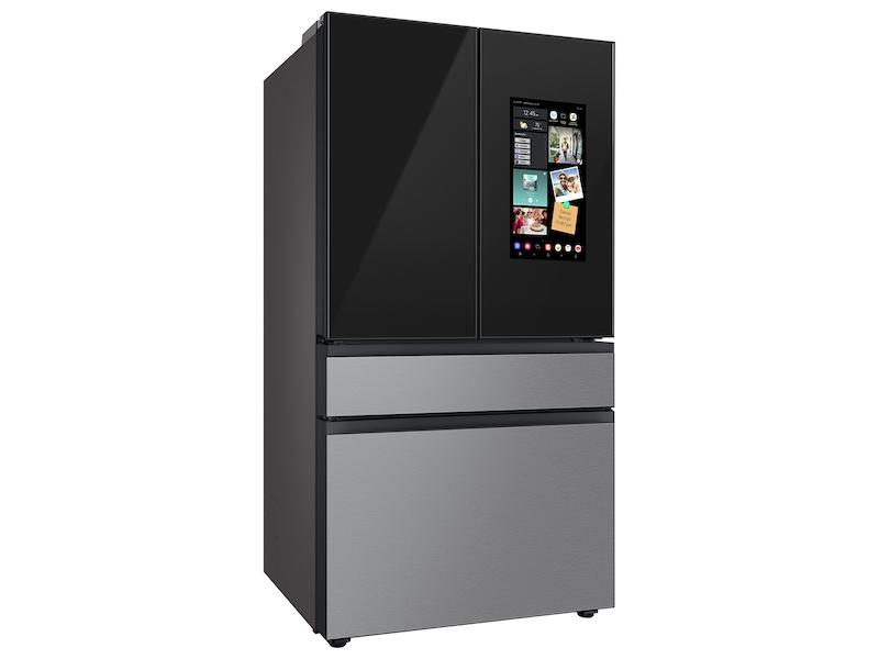 Bespoke Counter Depth 4-Door French Door Refrigerator (23 cu. ft.) - in Charcoal Glass Top and Family Hub™ Panels with Stainless Steel Middle and Bottom Panels