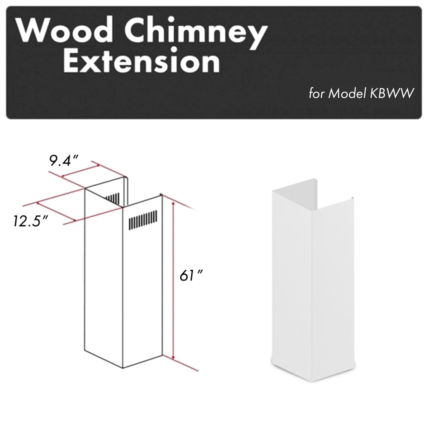 ZLINE 61 in. Smooth Bright White Wooden Chimney Extension for Ceilings up to 12 ft. (KBWW-E)