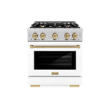 ZLINE Autograph Edition 30 in. 4.2 cu. ft. Select Gas Range with 4 Burner Cooktop and Convection Gas Oven in Stainless Steel with White Matte Door and Champagne Bronze Accents (HGRZ-WM-30-CB)