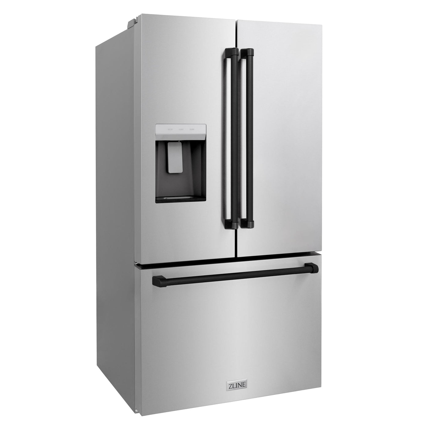 ZLINE Autograph Edition 36 in. 28.9 cu. ft. Standard-Depth French Door External Water Dispenser Refrigerator with Dual Ice Maker in Fingerprint Resistant Stainless Steel and Matte Black Traditional Handles (RSMZ-W-36-MB)