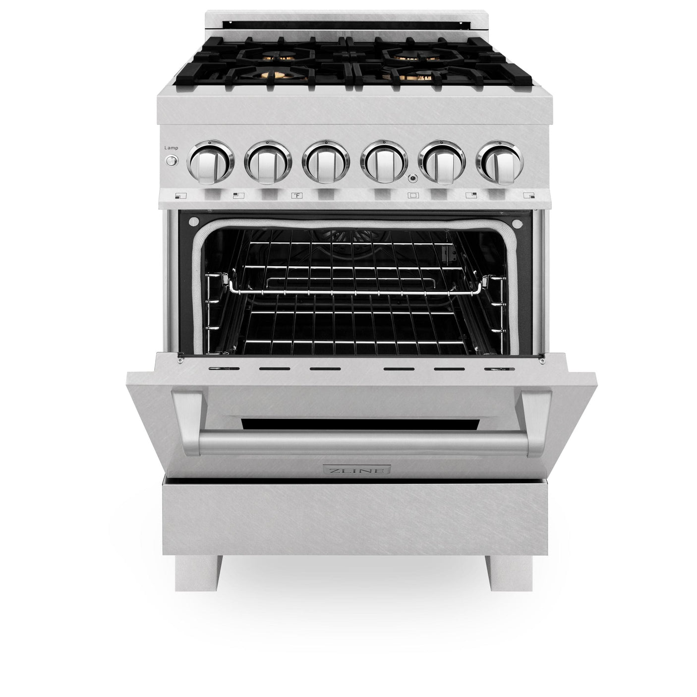 ZLINE 24 in. Professional Dual Fuel Range in DuraSnow Stainless Steel with Color Door Options (RAS-SN-24) [Color: DuraSnow With Brass Burners]