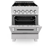 ZLINE 24 in. Professional Dual Fuel Range in DuraSnow Stainless Steel with Color Door Options (RAS-SN-24) [Color: DuraSnow With Brass Burners]