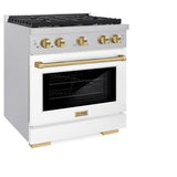 ZLINE Autograph Edition 30 in. 4.2 cu. ft. Paramount Dual Fuel Range with 4 Burner Gas Cooktop and Electric Convection Oven in DuraSnow' Stainless Steel with White Matte Door and Champagne Bronze Accents (SDRSZ-WM-30-CB)