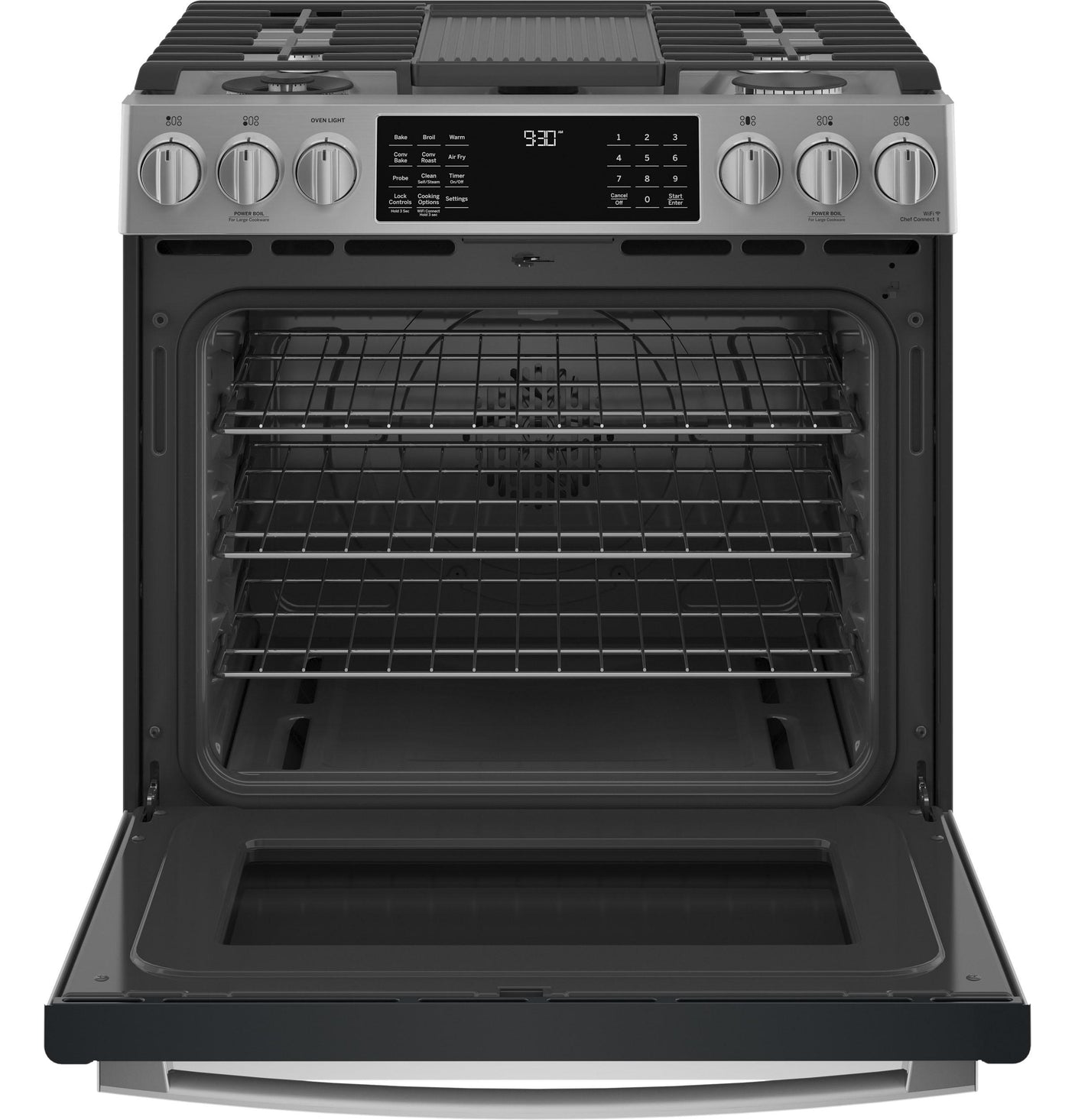 GE Profile™ 30" Smart Slide-In Front-Control Gas Fingerprint Resistant Range with No Preheat Air Fry