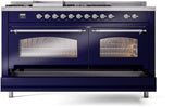 Nostalgie II 60 Inch Dual Fuel Liquid Propane Freestanding Range in Blue with Chrome Trim