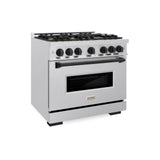 ZLINE Autograph Edition 36 in. 5.2 cu. ft. Classic Gas Range with 6 Burner Cooktop and Convection Gas Oven in DuraSnow' Stainless Steel and Matte Black Accents (CGRSZ-36-MB)