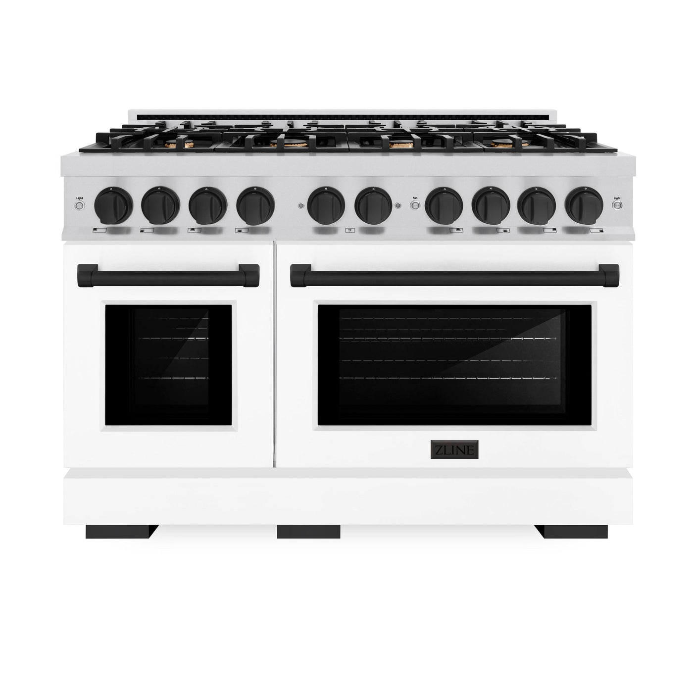 ZLINE Autograph Edition 48 in. 6.7 cu. ft. Select Double Oven Gas Range with 8 Burner Cooktop in Stainless Steel with White Matte Doors and Matte Black Accents (HGRZ-WM-48-MB)