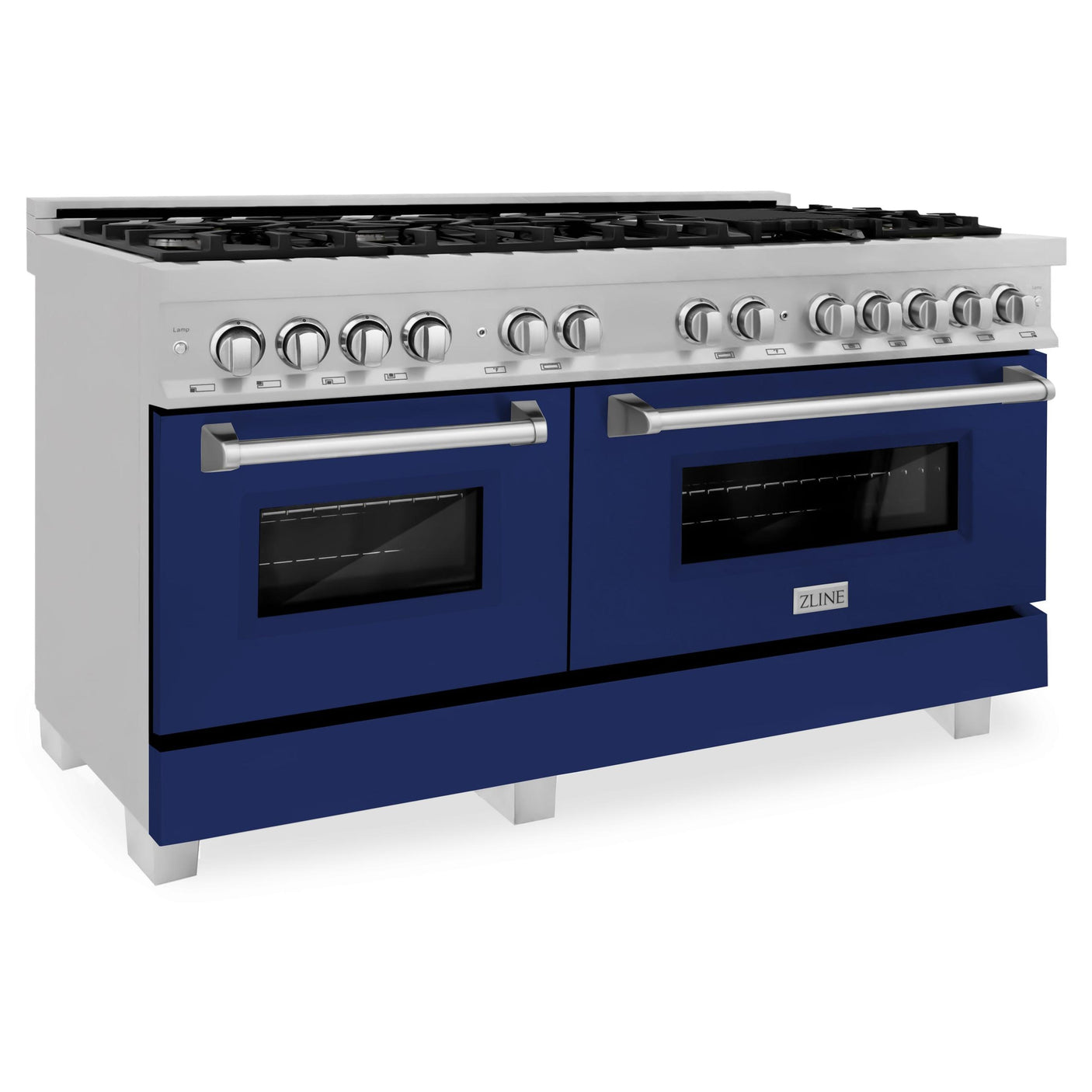 ZLINE 60 in. 7.4 cu. ft. Dual Fuel Range with Gas Stove and Electric Oven in DuraSnow Stainless Steel and Colored Door Options (RAS-60) [Color: DuraSnow Stainless Steel with Blue Gloss Door]