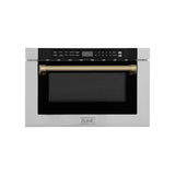 ZLINE Autograph Edition 24" 1.2 cu. ft. Built-in Microwave Drawer with a Traditional Handle in Stainless Steel and Champagne Bronze Accents (MWDZ-1-H-CB)