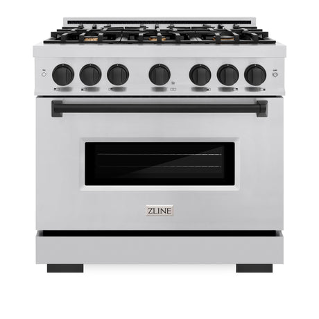 ZLINE Autograph Edition 36 in. 5.2 cu. ft. Classic Dual Fuel Range with 6 Burner Gas Cooktop and Electric Convection Oven in Stainless Steel with Matte Black Accents (CDRZ-36-MB)