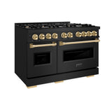 ZLINE Autograph Edition 48 in. 6.7 cu. ft. Classic Double Oven Gas Range with 8 Burner Cooktop in Black Stainless Steel and Polished Gold Accents (CGRBZ-48-G)