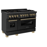 ZLINE Autograph Edition 48" 6.0 cu. ft. Dual Fuel Range with Gas Stove and Electric Oven in Black Stainless Steel with Accents (RABZ-48) [Color: Champagne Bronze]