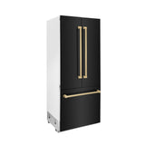 ZLINE 36" Autograph Edition 19.6 cu. ft. Built-in 3-Door French Door Refrigerator with Internal Water and Ice Dispenser in Black Stainless Steel with Champagne Bronze Accents (RBIVZ-BS-36-CB)