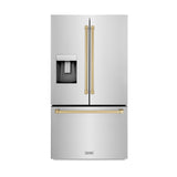 ZLINE Autograph Edition 36 in. 28.9 cu. ft. Standard-Depth French Door External Water Dispenser Refrigerator with Dual Ice Maker in Fingerprint Resistant Stainless Steel and Champagne Bronze Traditional Handles (RSMZ-W-36-CB)