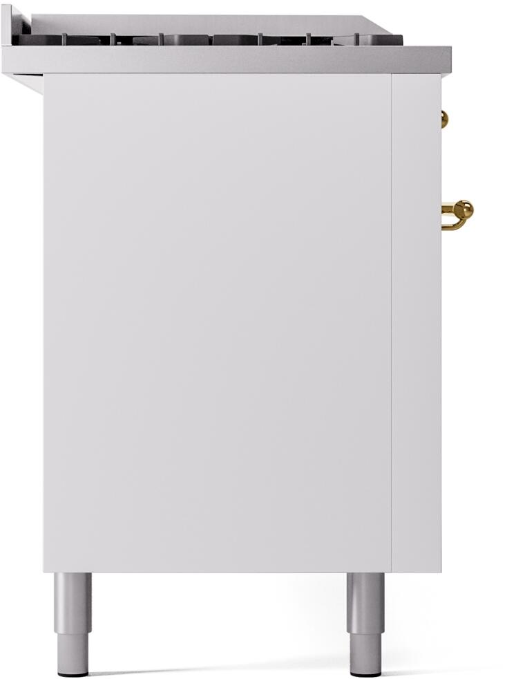 Nostalgie II 60 Inch Dual Fuel Liquid Propane Freestanding Range in White with Brass Trim