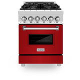 ZLINE 24 in. Professional Dual Fuel Range with Color Door Options (RA24) [Color: Red Gloss]