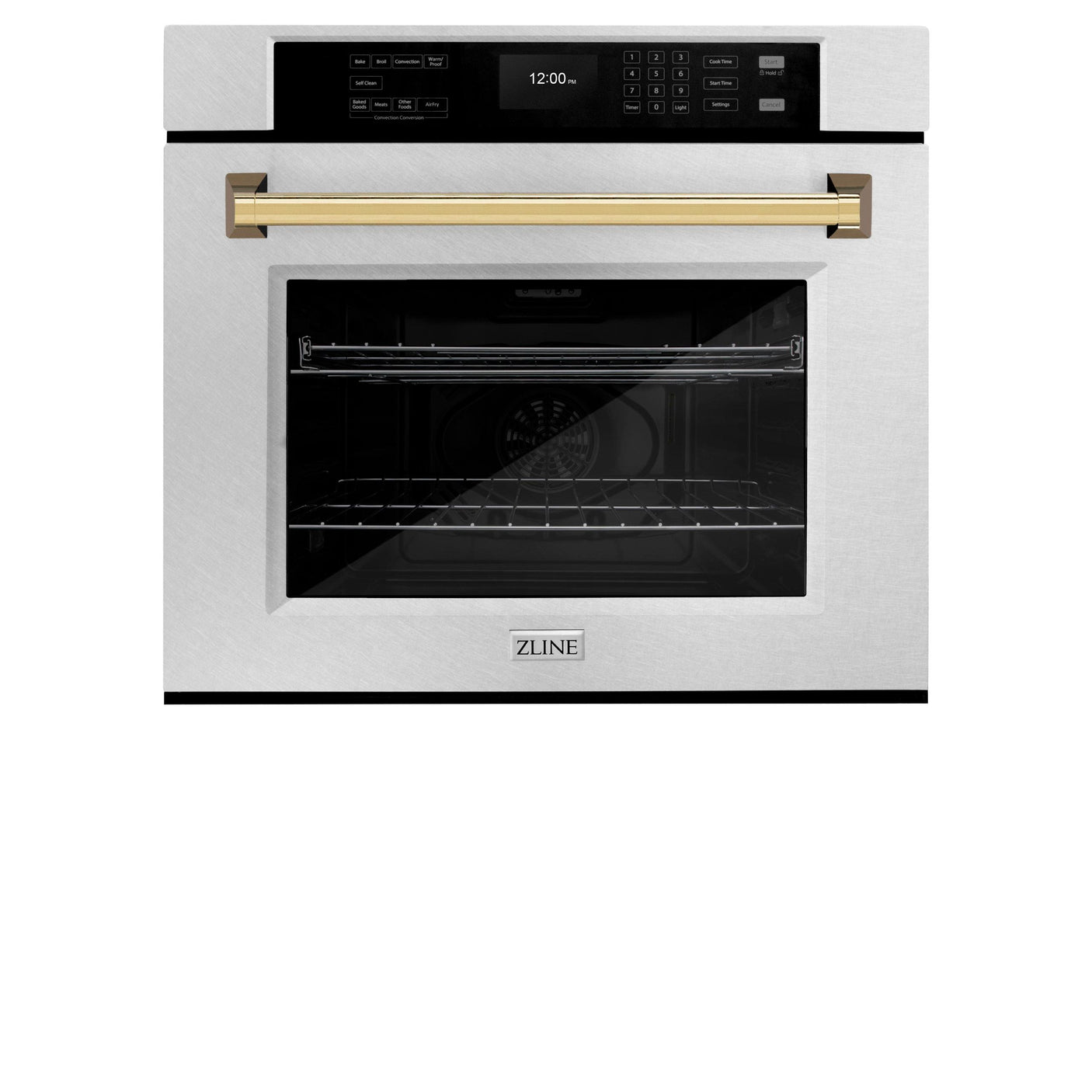 ZLINE 30 in. Autograph Edition Professional True Convection Single Wall Oven with Air Fry and Self Clean in DuraSnow' Stainless Steel with Polished Gold Handle (WASSZ-30-G)