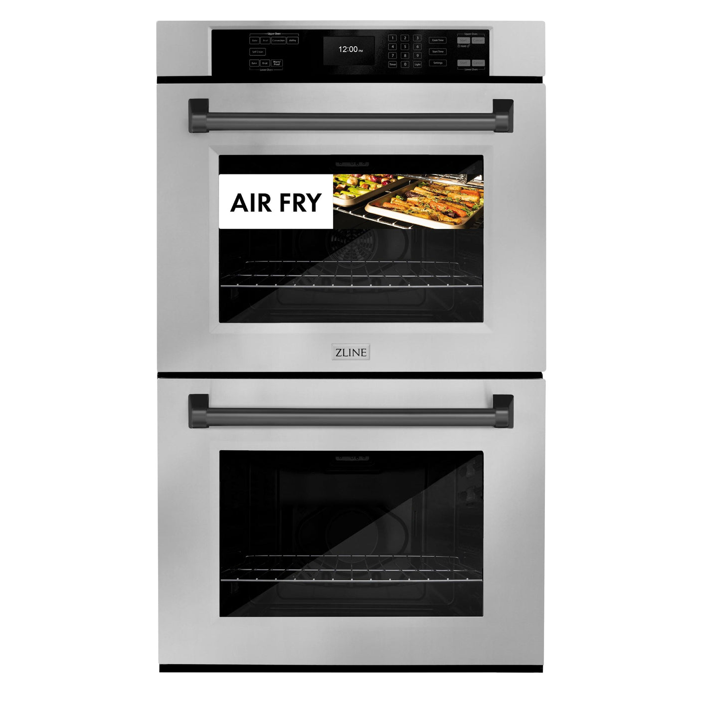 ZLINE 30 in. Autograph Edition Professional True Convection Double Wall Oven with Air Fry and Self Clean in Stainless Steel with Matte Black Handles (WADZ-30-MB)