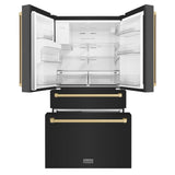 ZLINE 36" Autograph Edition 21.6 cu. ft Freestanding French Door Refrigerator with Water and Ice Dispenser in Fingerprint Resistant Black Stainless Steel with Accents (RFMZ-W-36-BS) [Color: Champagne Bronze Accents]