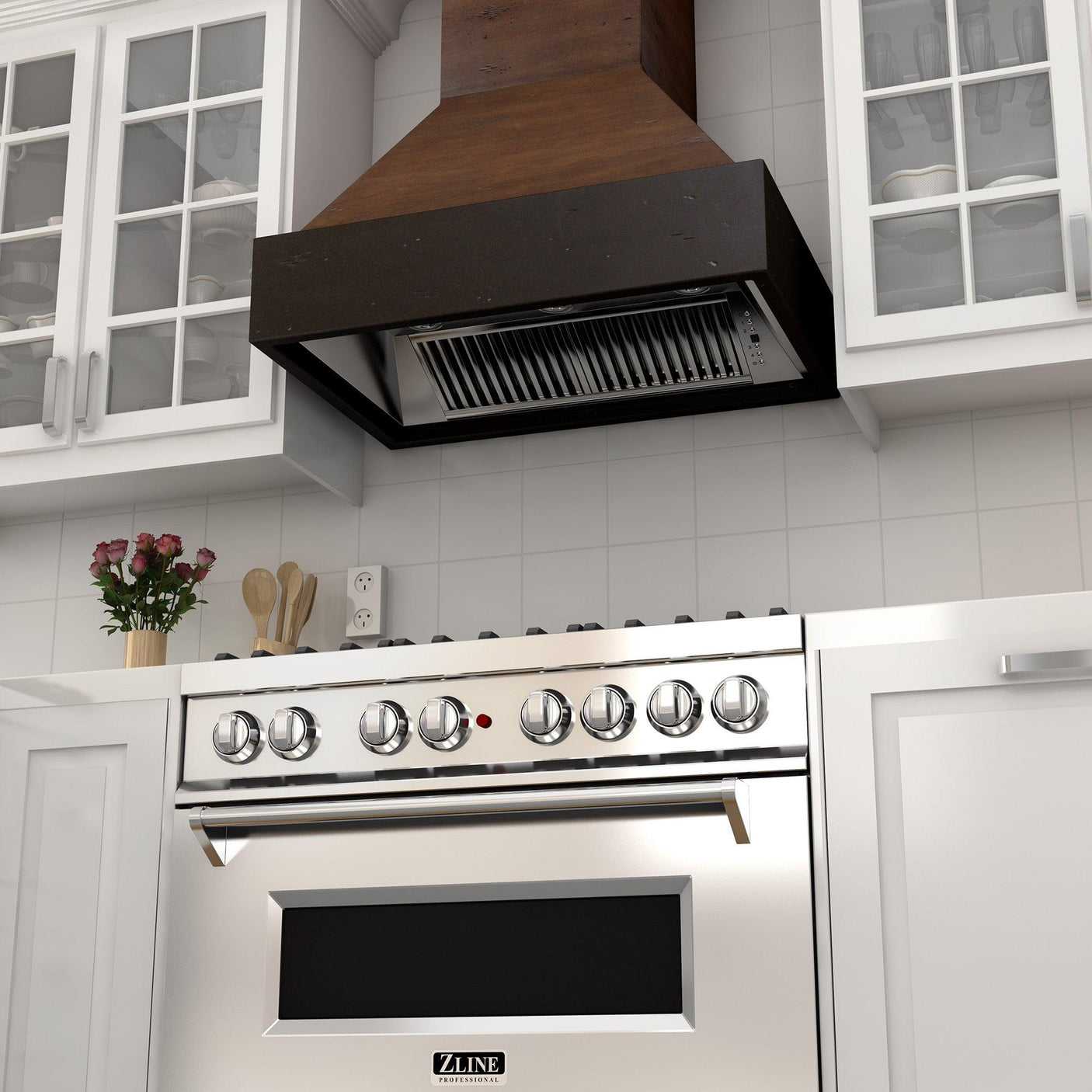 ZLINE Wooden Wall Mount Range Hood in Antigua and Hamilton - Includes Remote Motor (355AH-R) [Size: 36 Inch, Style: 400 CFM]