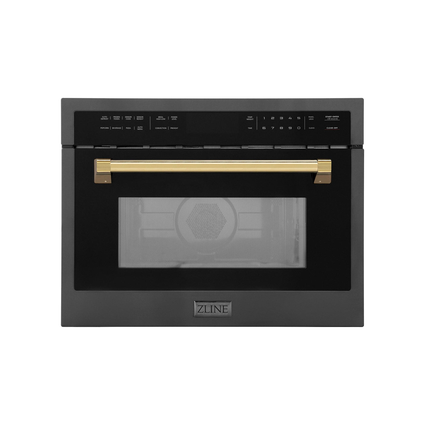 ZLINE Autograph Edition 24" 1.6 cu ft. Built-in Convection Microwave Oven in Black Stainless Steel and Polished Gold Accents (MWOZ-24-BS-G)