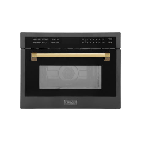 ZLINE Autograph Edition 24" 1.6 cu ft. Built-in Convection Microwave Oven in Black Stainless Steel and Polished Gold Accents (MWOZ-24-BS-G)