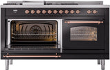 Nostalgie II 60 Inch Dual Fuel Natural Gas Freestanding Range in Glossy Black with Copper Trim